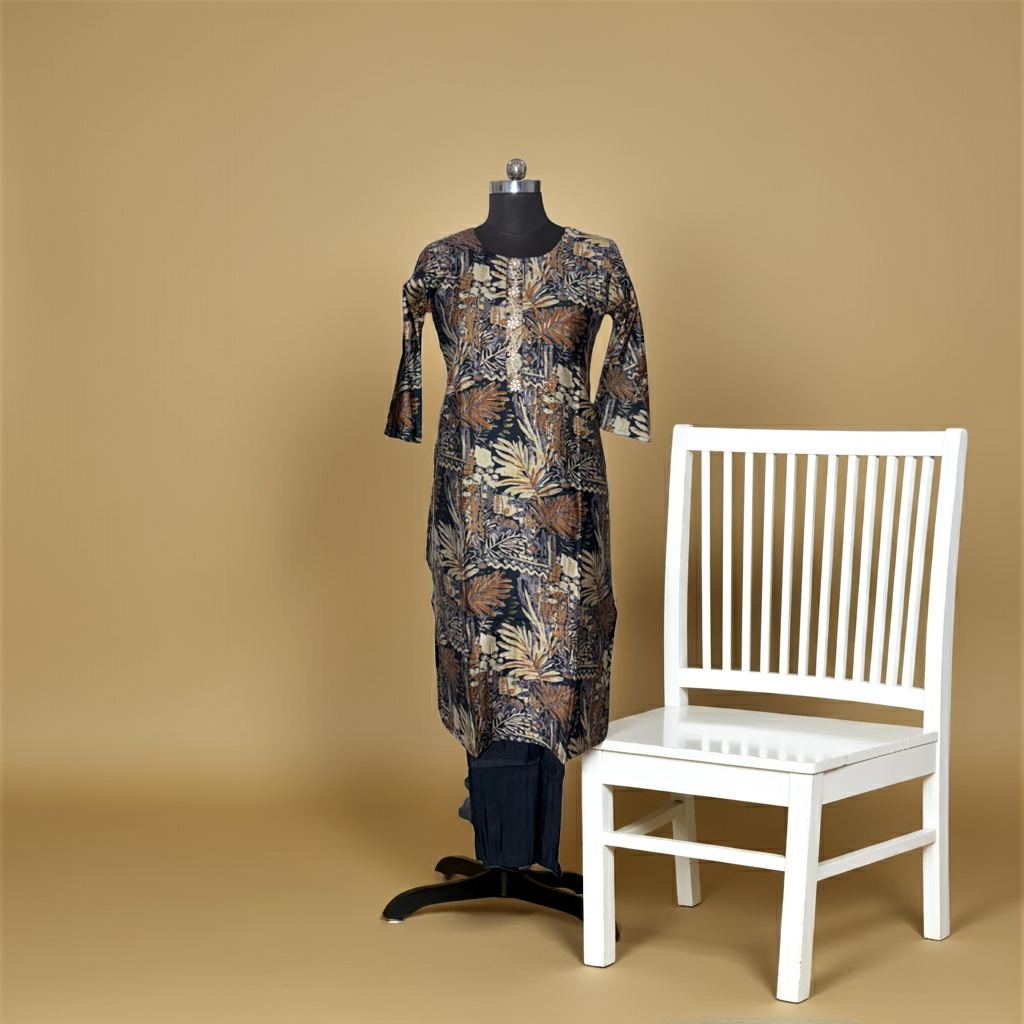 Daily Wear 2PC Black Straight Cut Kurta Set - HAB Collections