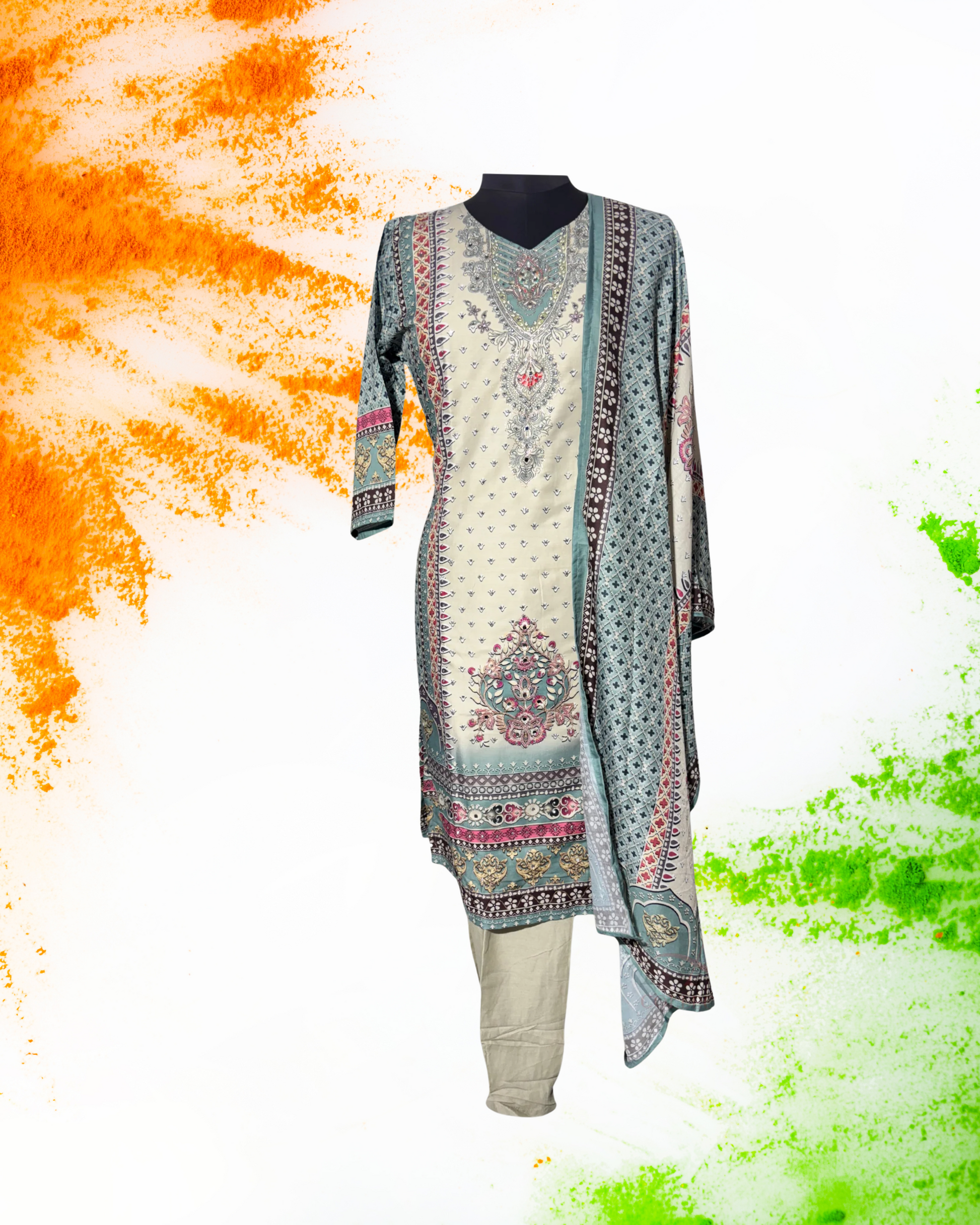 Festive Wear Beige Straight Cut Kurta Set