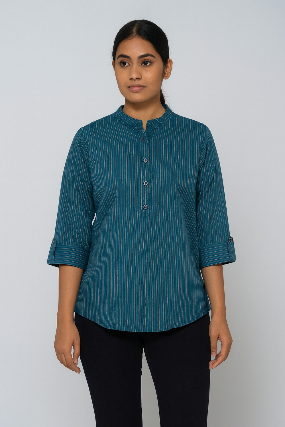 Green Cotton Short Kurti - HAB Collections