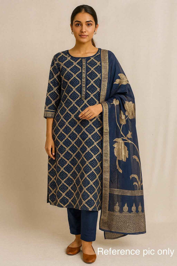 Blue Russian Jacquard Kurta Set - HAB Collections