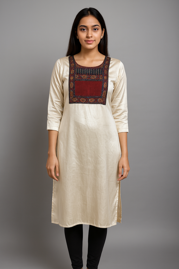 White Mashru Silk Kurti - HAB Collections