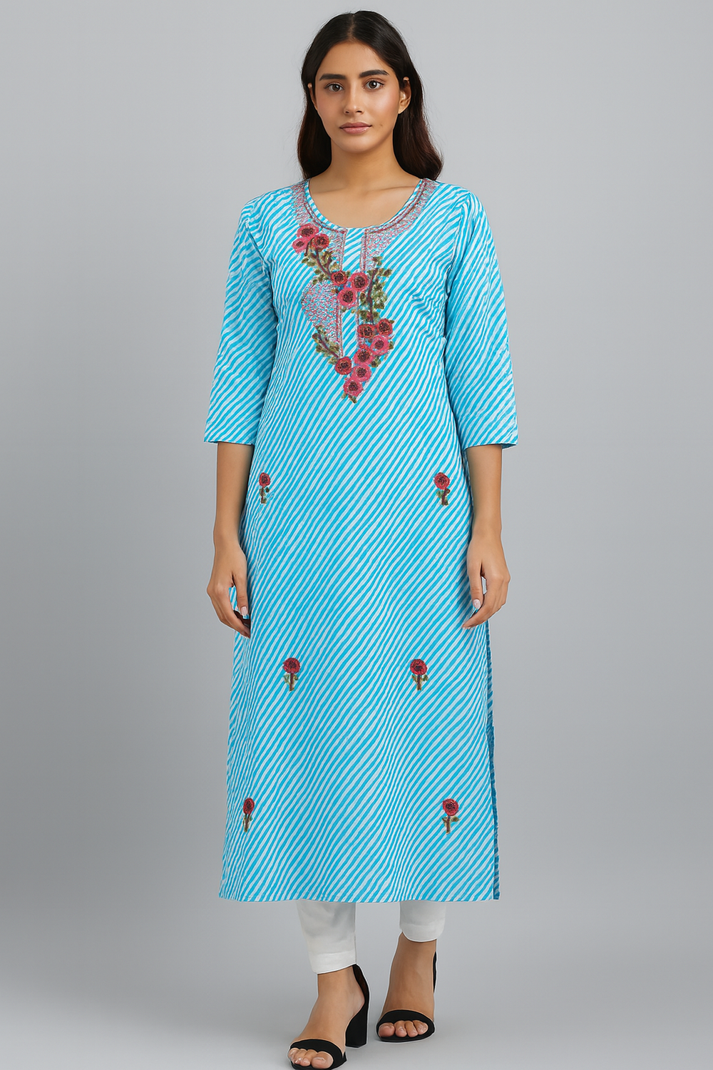 Sky Blue Cotton Kurti - HAB Collections