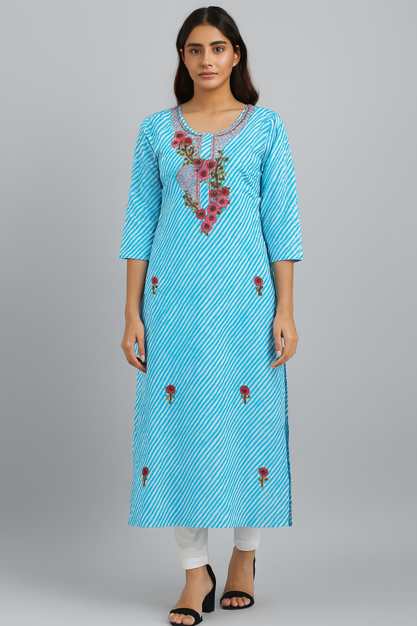 Sky Blue Cotton Kurti - HAB Collections