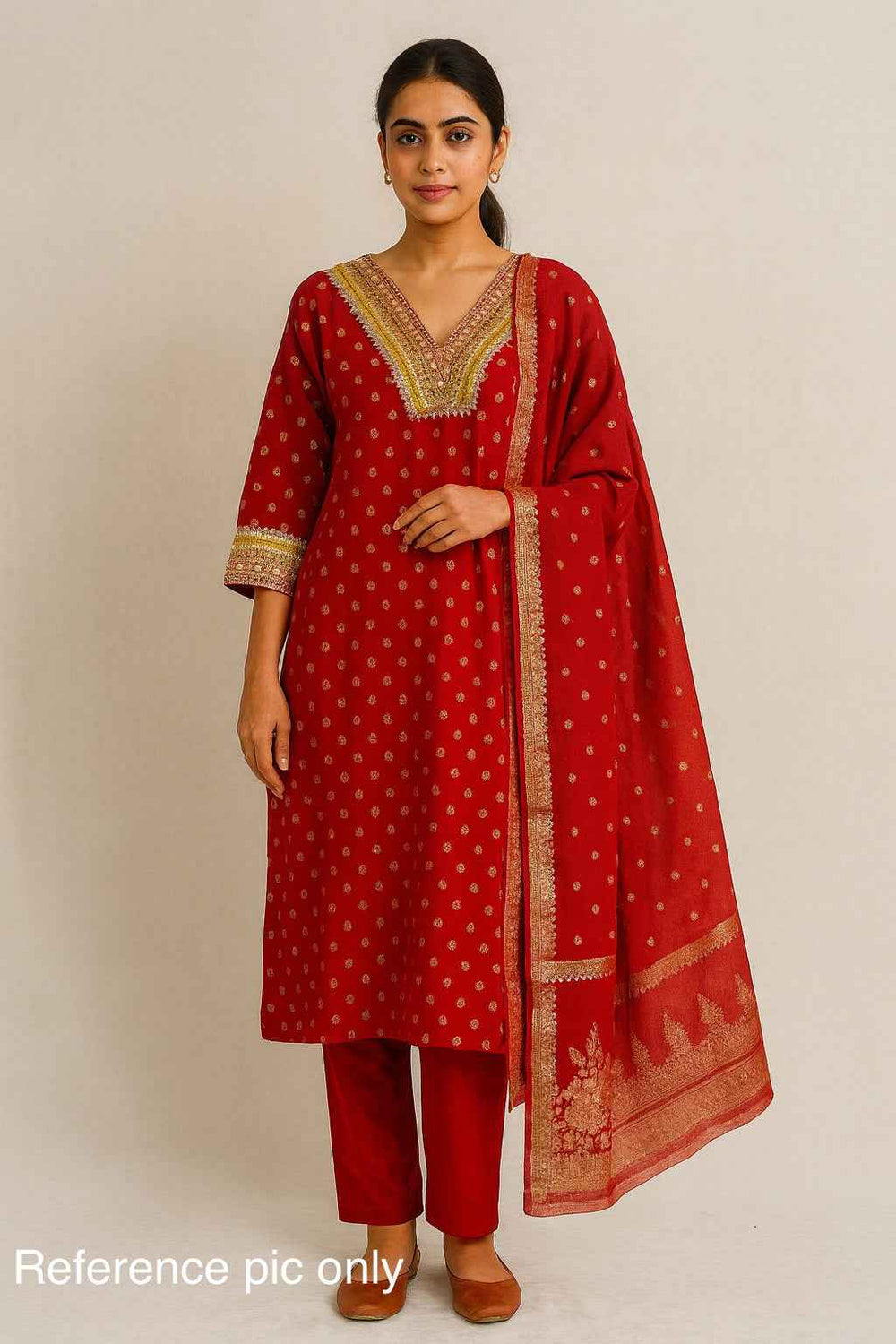 Red Russian Jacquard Kurta Set - HAB Collections