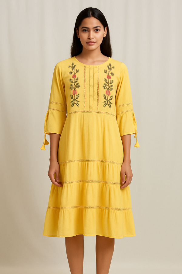 Yellow Cotton Anarkali Suit - HAB Collections