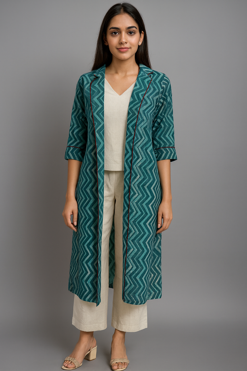 Beige Cotton Co-Ord Set with Shrug - HAB Collections