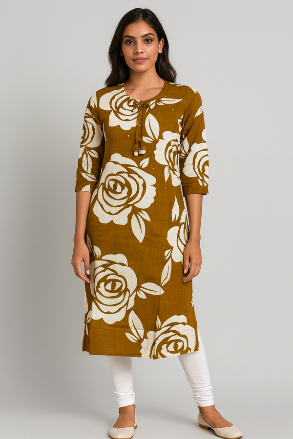 Yellow Rayon Kurti - HAB Collections