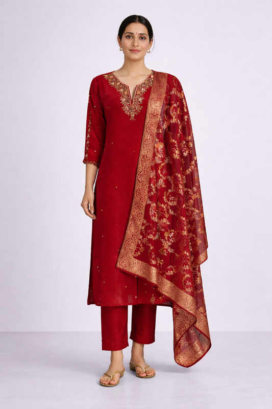 Festive Wear Red Kurta Set