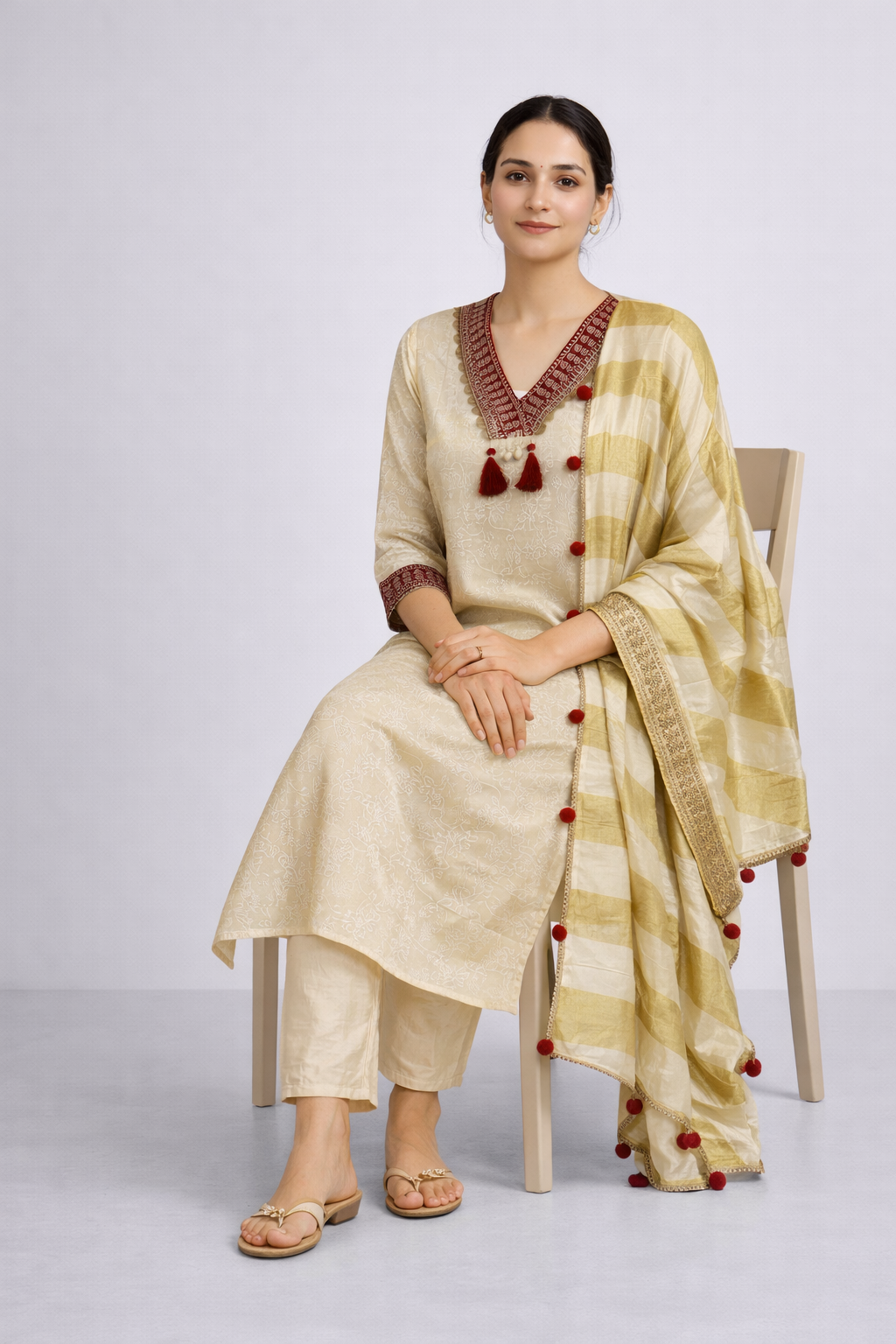 Festive Wear Beige Kurta Set