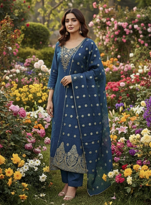 Blue Dola Silk Kurta Set - HAB Collections