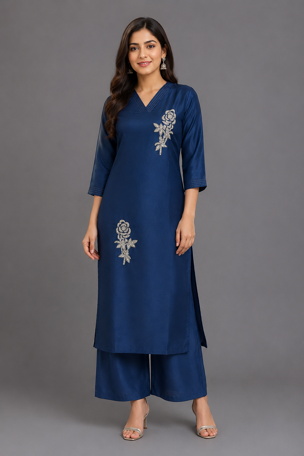 Festive Wear Crepe Blue Kurta Set - Code: KSBL7