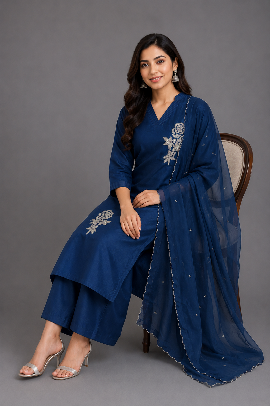 Festive Wear Crepe Blue Kurta Set - Code: KSBL7