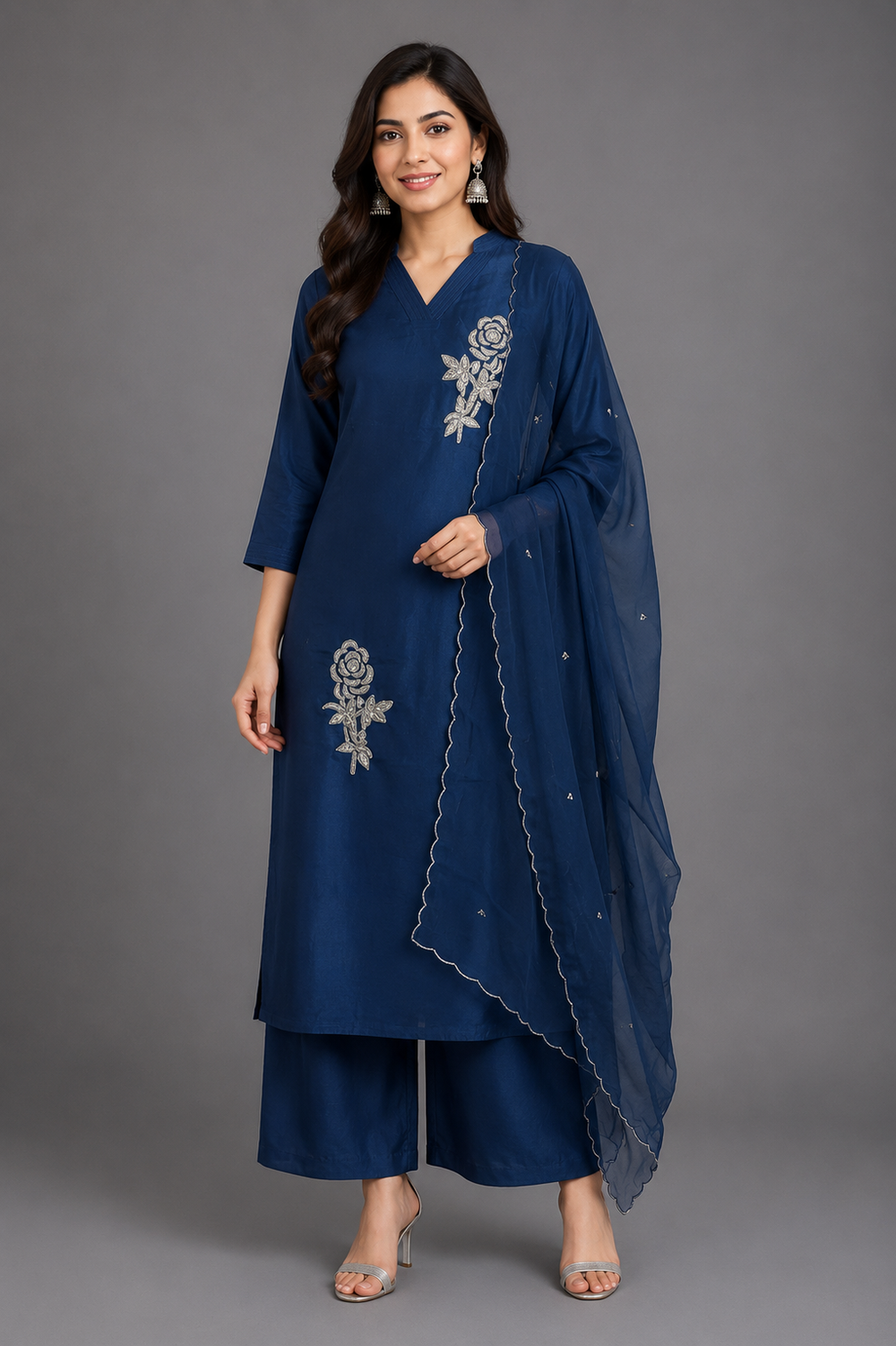 Blue Natural Crepe Silk Kurta Set - HAB Collections
