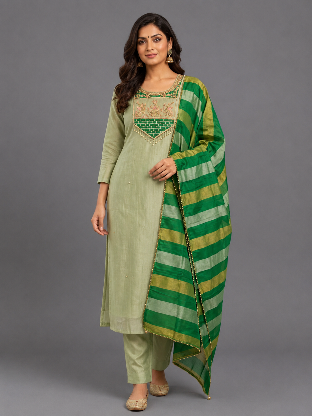 Green Crush Fabric Kurta Set · KSGR14
