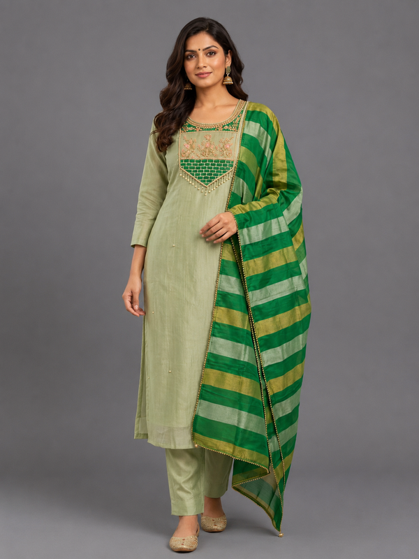 Green Crush Fabric Kurta Set · KSGR14