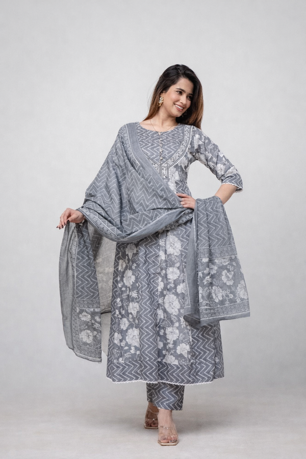 Grey Cotton Kurta Set - HAB Collections