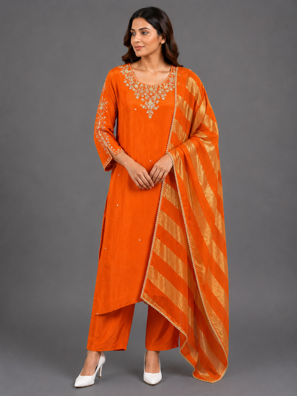 Orange Natural Crepe Silk Kurta Set · KSOR11