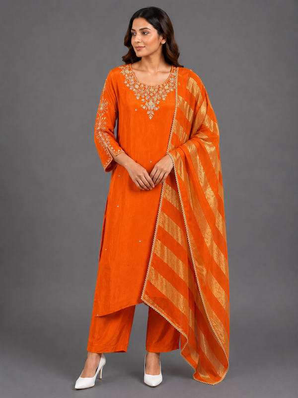 Orange Natural Crepe Silk Kurta Set · KSOR11