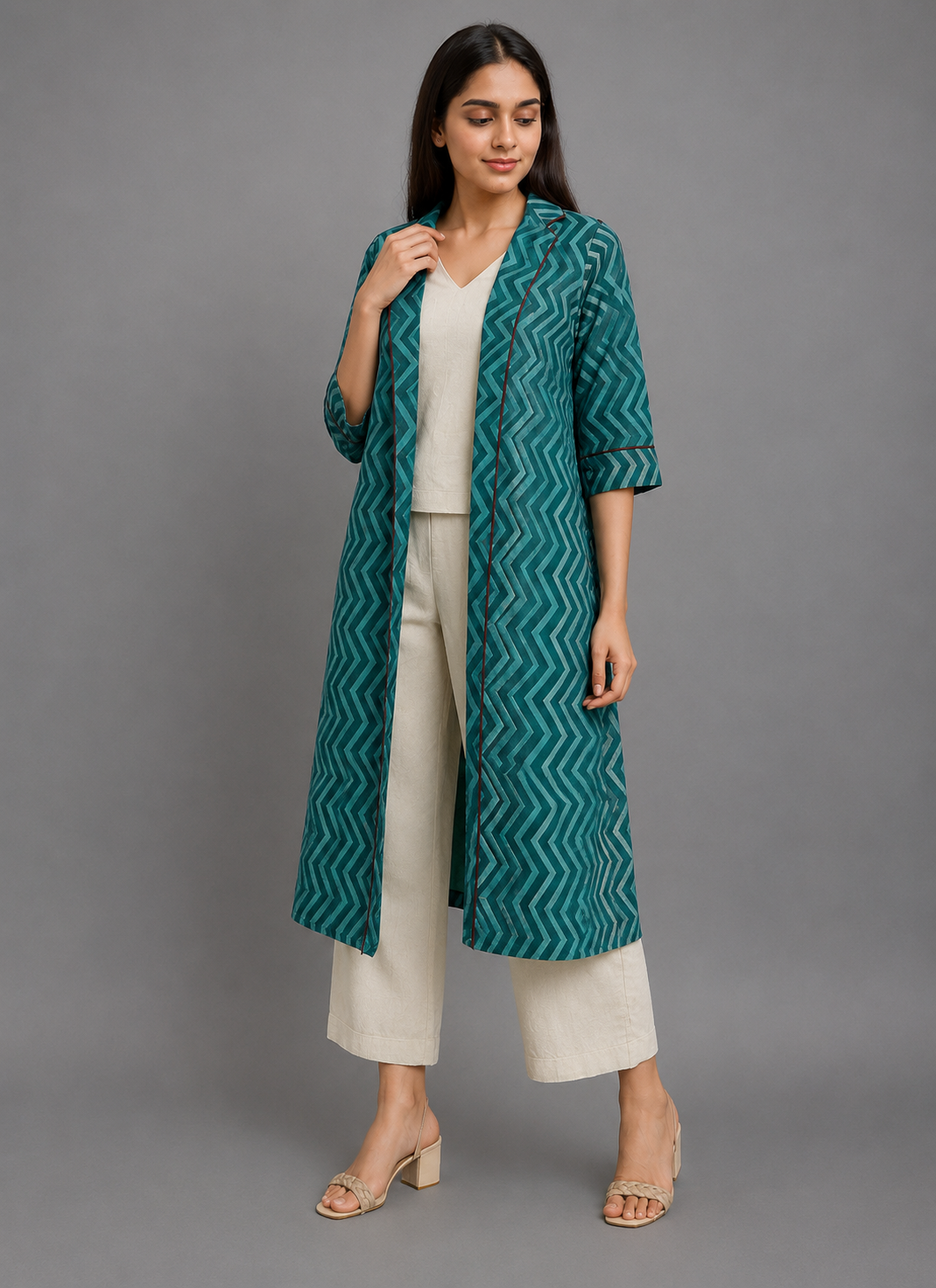 Beige Cotton Co-Ord Set with Shrug · CSBE2