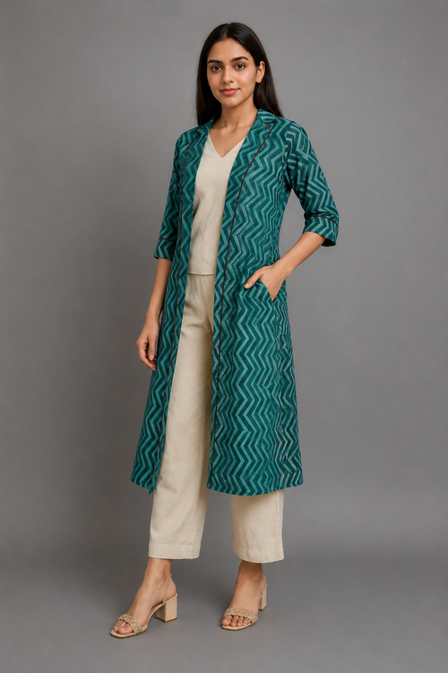 Beige Cotton Co-Ord Set with Shrug · CSBE2