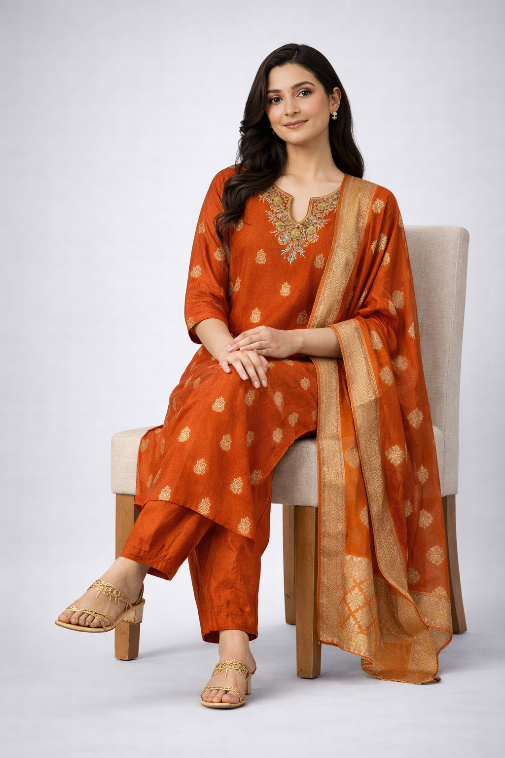 Festive Wear Orange Kurta Set