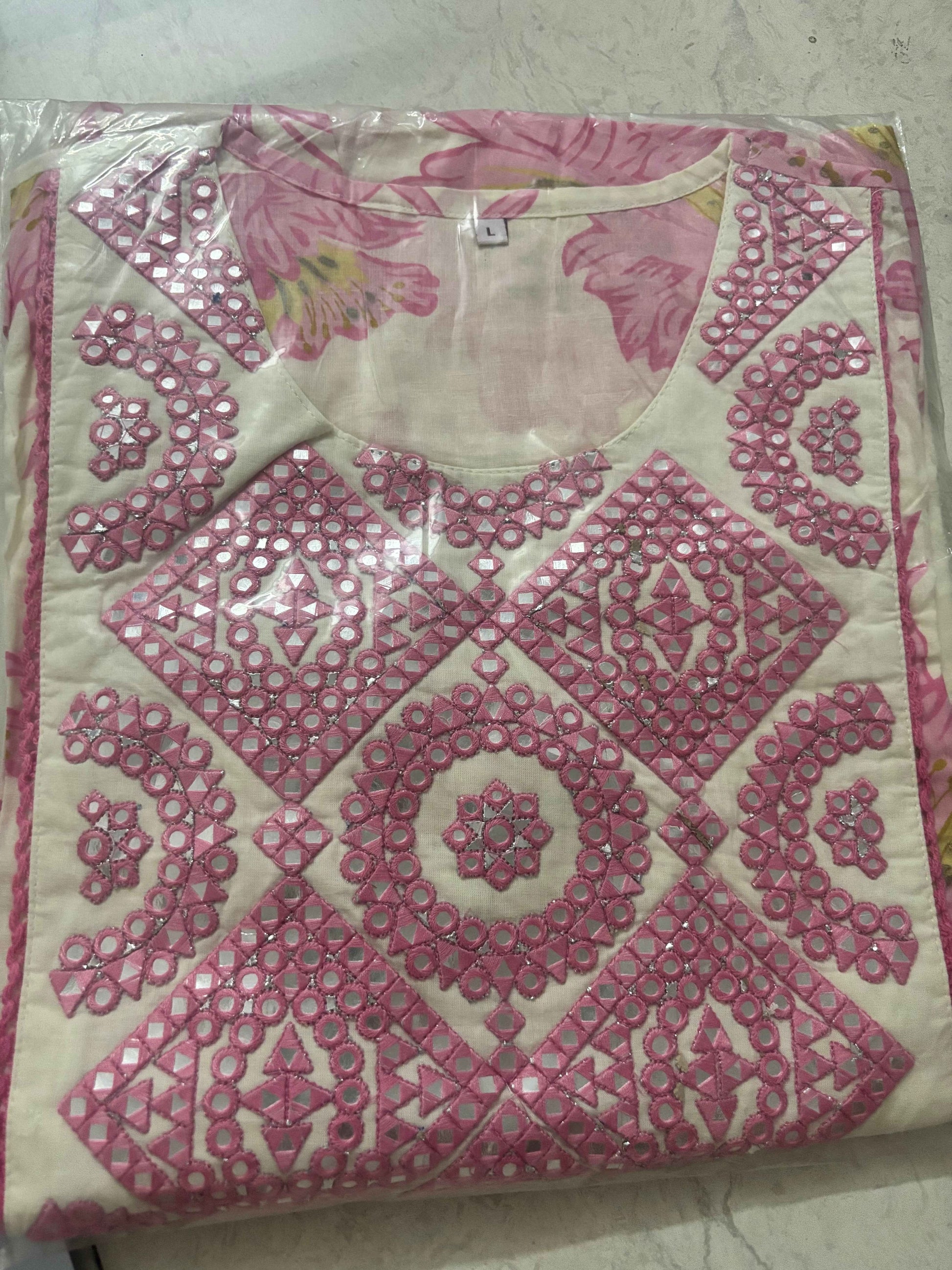 Daily Wear White and Pink Cotton Kurti