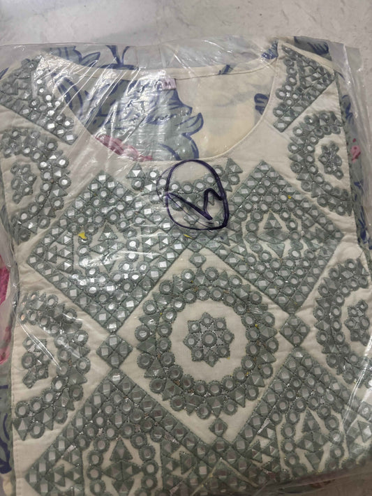 Daily Wear White and Blue Cotton Kurti