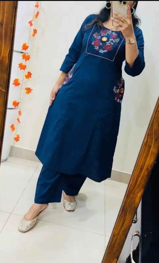 Daily Wear 2PC Blue Straight Cut Kurta Set