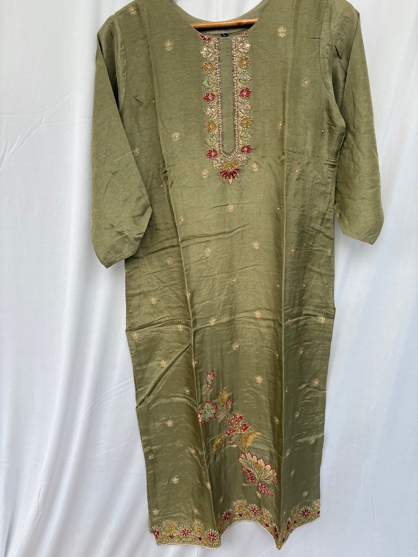 Hand Made Festive Wear Green Kurta Set