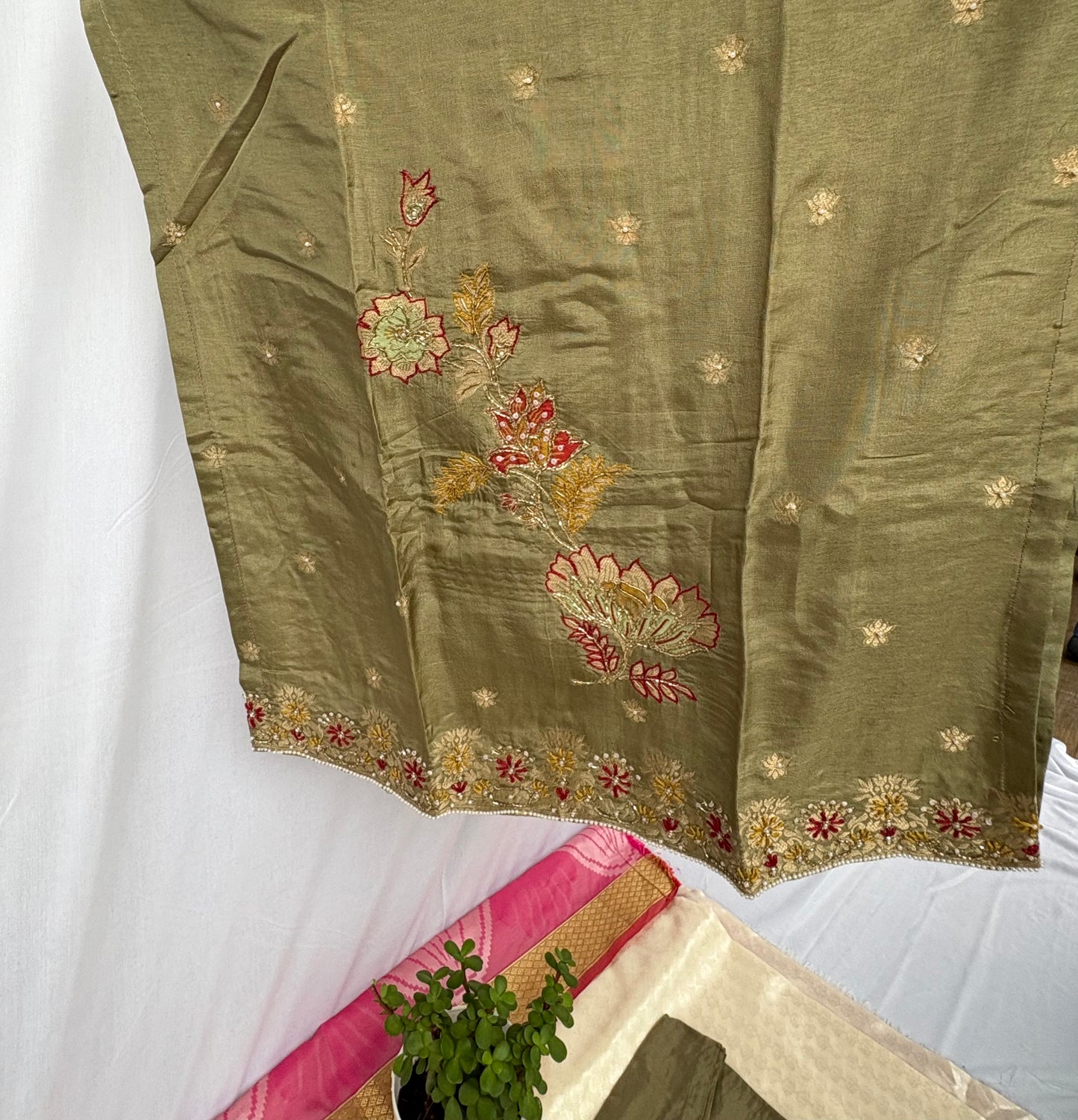 Hand Made Festive Wear Green Kurta Set