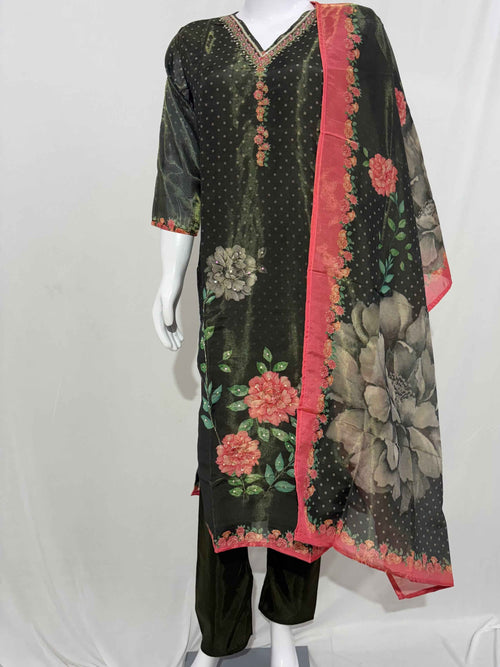 Bottle Green Tissue Silk Kurta Set - HAB Collections