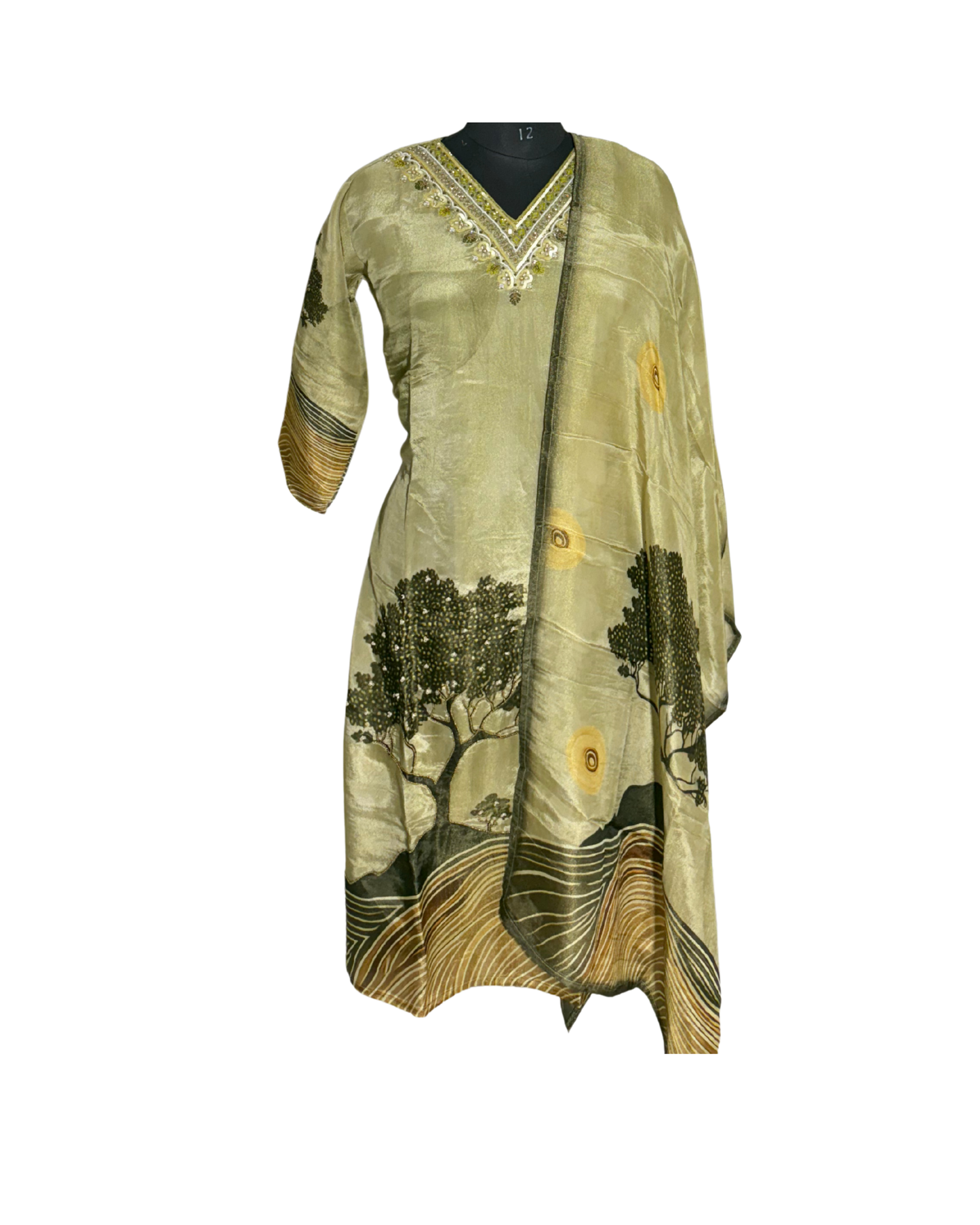 Festive Wear Olive Green Straight Cut Kurta Set - HAB Collections