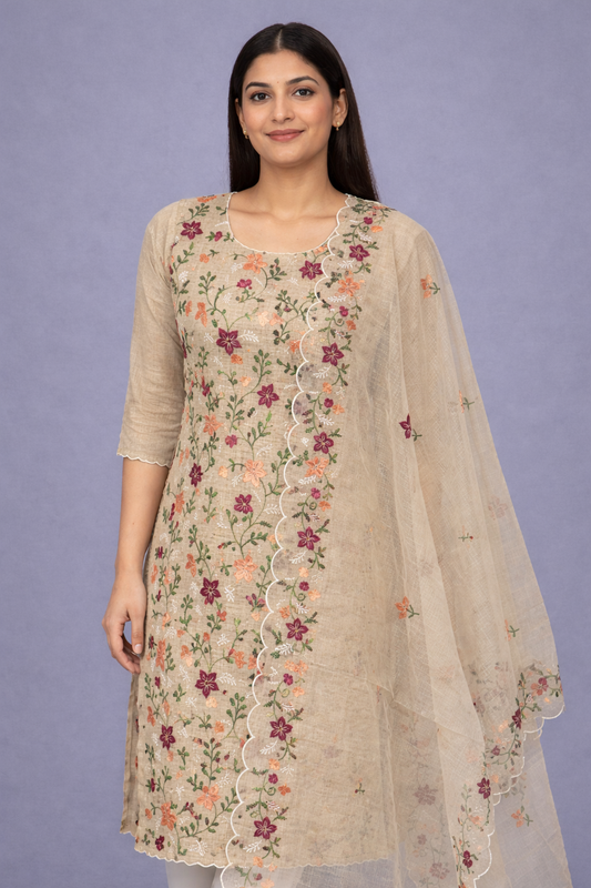Daily Wear Beige Kota 2piece Kurta set
