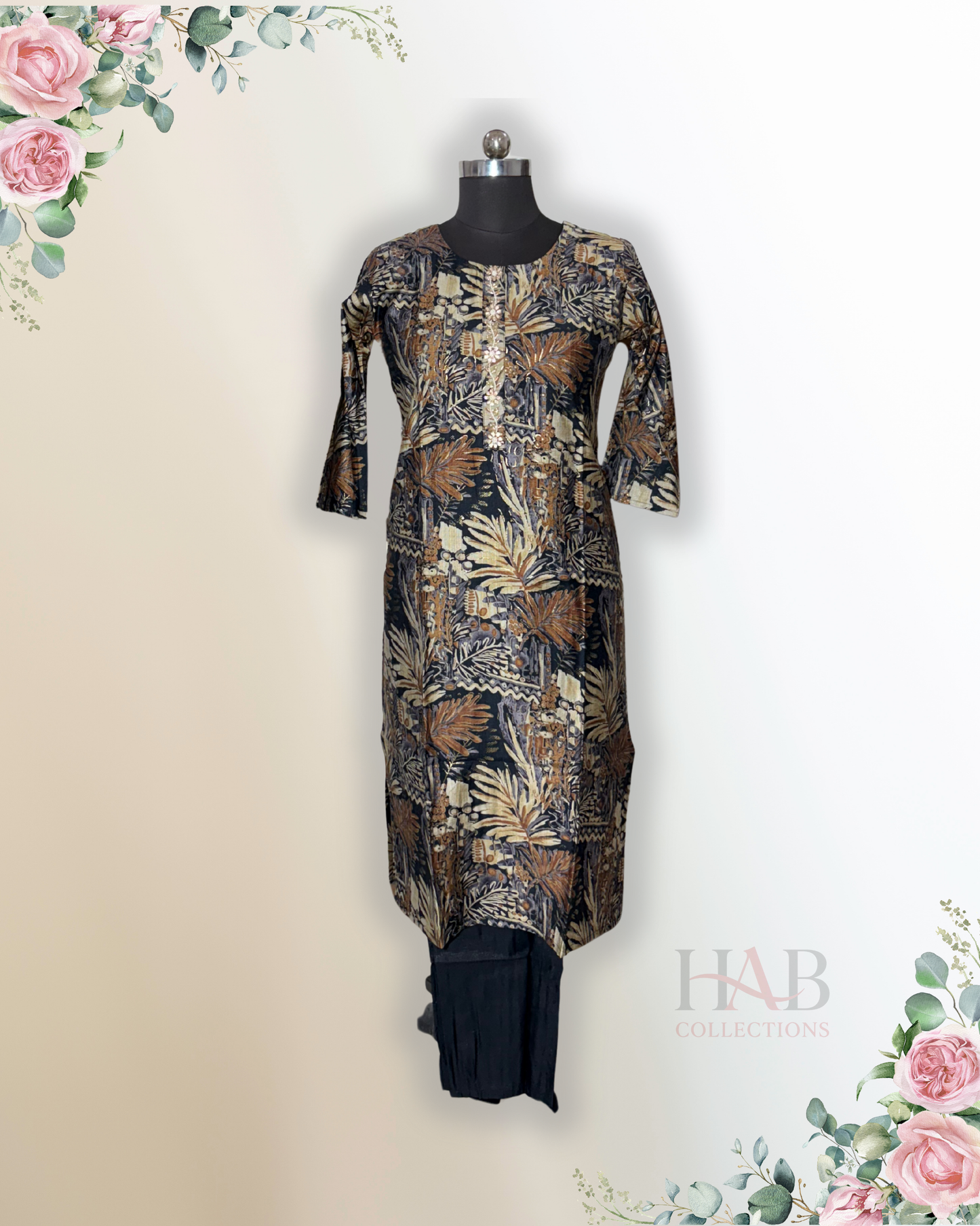 Daily Wear 2PC Black Straight Cut Kurta Set - HAB Collections