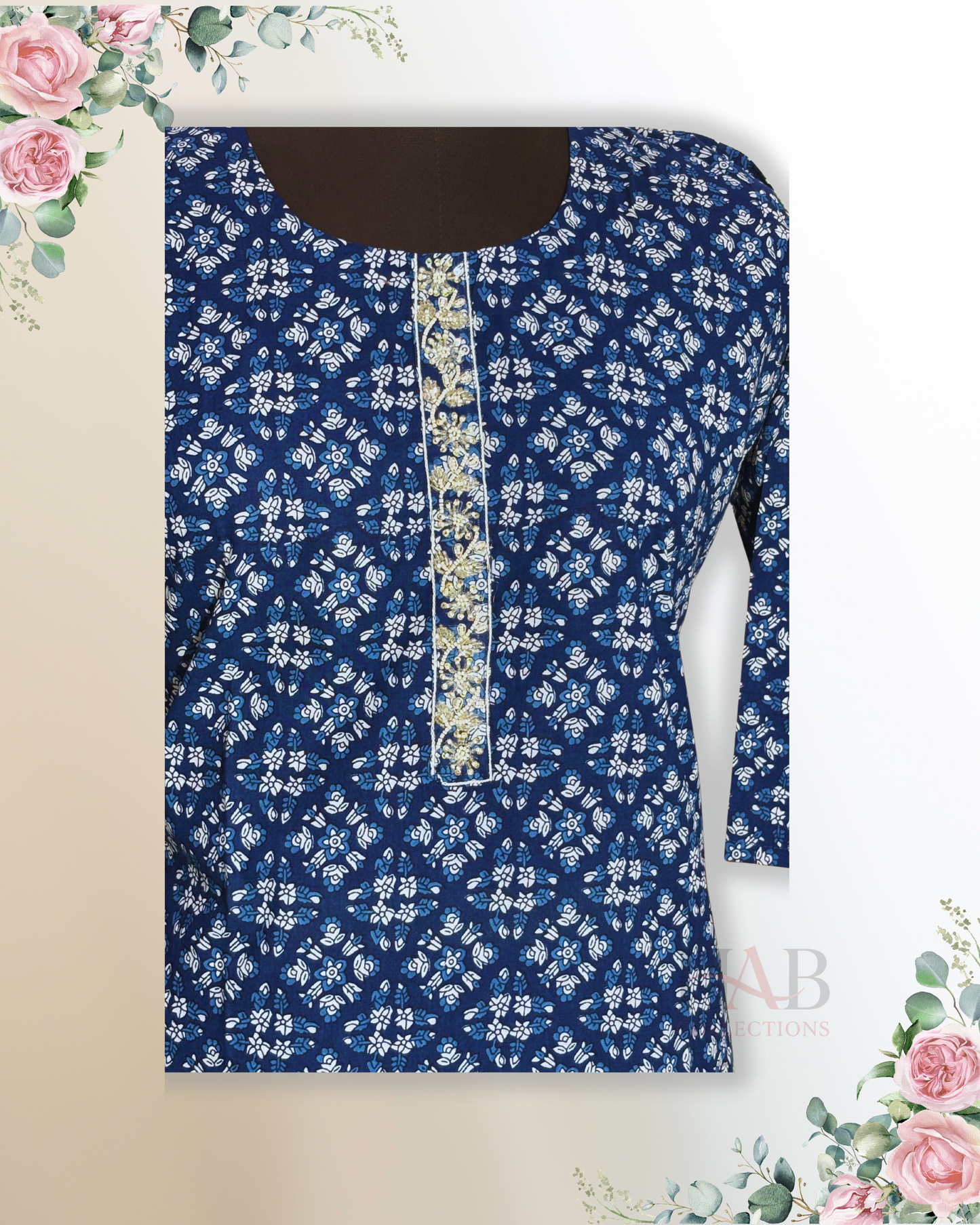 Daily Wear 2PC Blue Straight Cut Kurta Set - HAB Collections