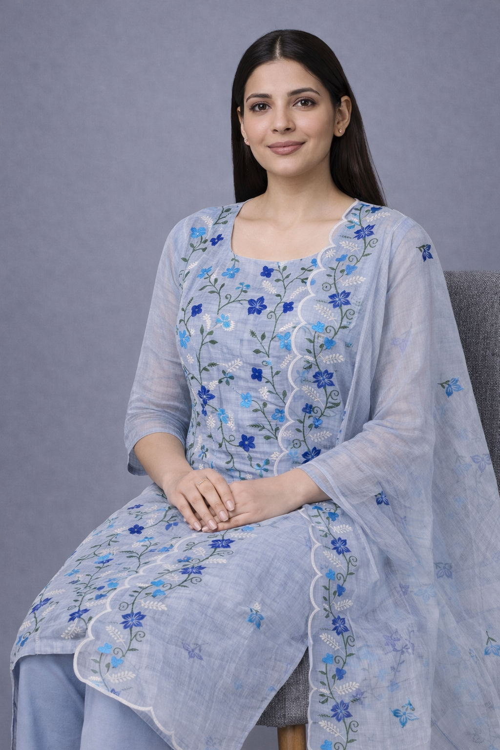 Daily Wear Grey Kota 2piece Kurta set