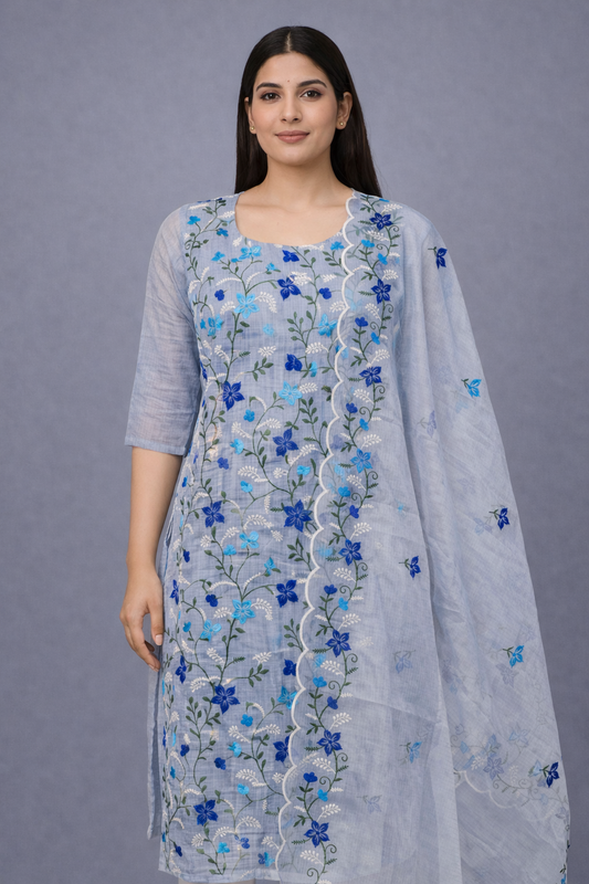 Daily Wear Grey Kota 2piece Kurta set