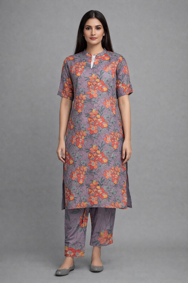 Purple Flax Cotton 2PC Kurta Set - HAB Collections