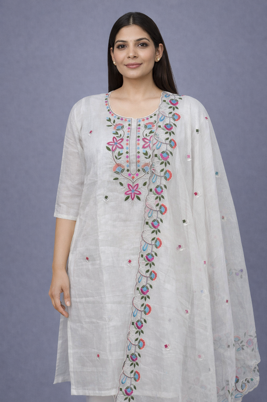 Daily Wear White Kota 2piece Kurta set