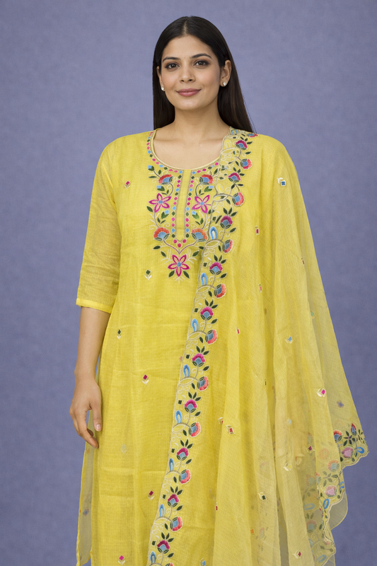 Daily Wear Yellow Kota 2piece Kurta set