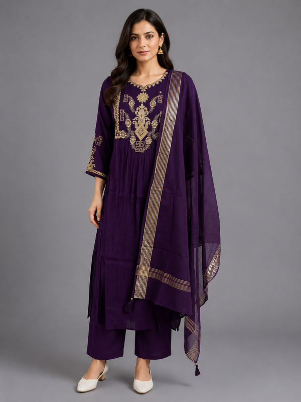 Purple Mul Chanderi Kurta Set · KSPU12