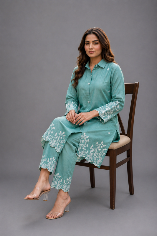 Daily Wear Green Rayon Co-Ord set - Code: CSGR4
