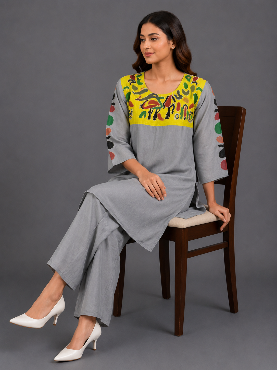 Festive Wear Grey Mul Chanderi Co-Ord set - Code: CSGY1
