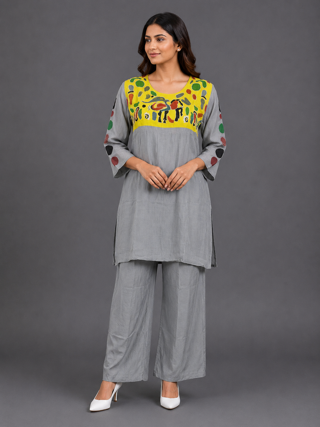 Festive Wear Grey Mul Chanderi Co-Ord set - Code: CSGY1