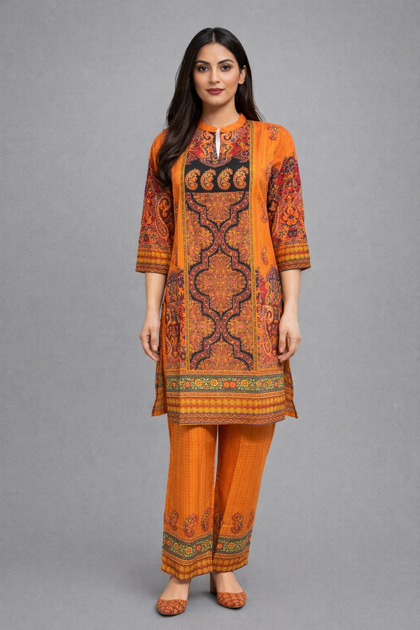 Orange Flax Cotton Co-Ord Set - HAB Collections