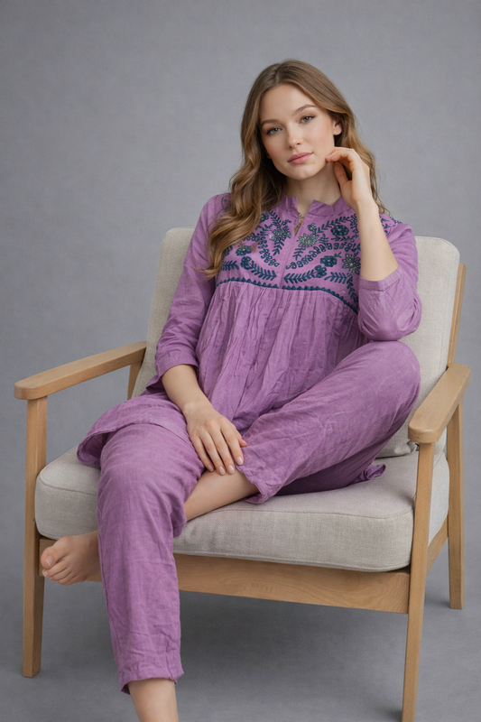 Festive Wear Lavender Co-Ord Set – Exclusive Chinnon Fabric | HabCollections