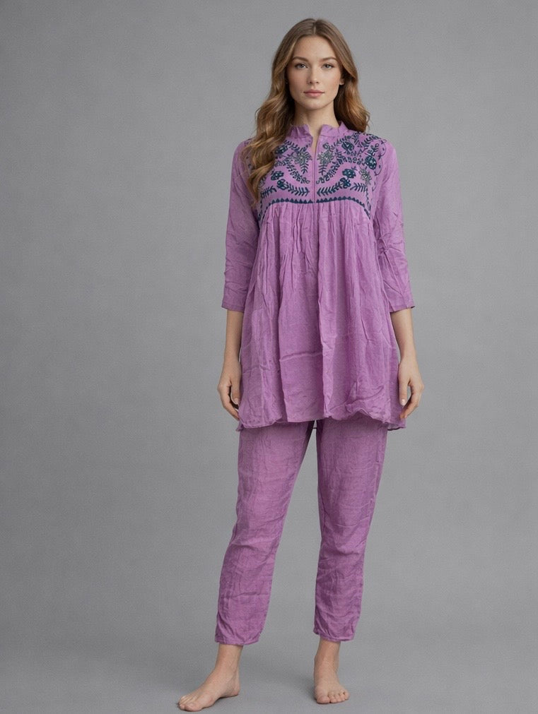 Festive Wear Lavender Co-Ord Set – Exclusive Chinnon Fabric | HabCollections