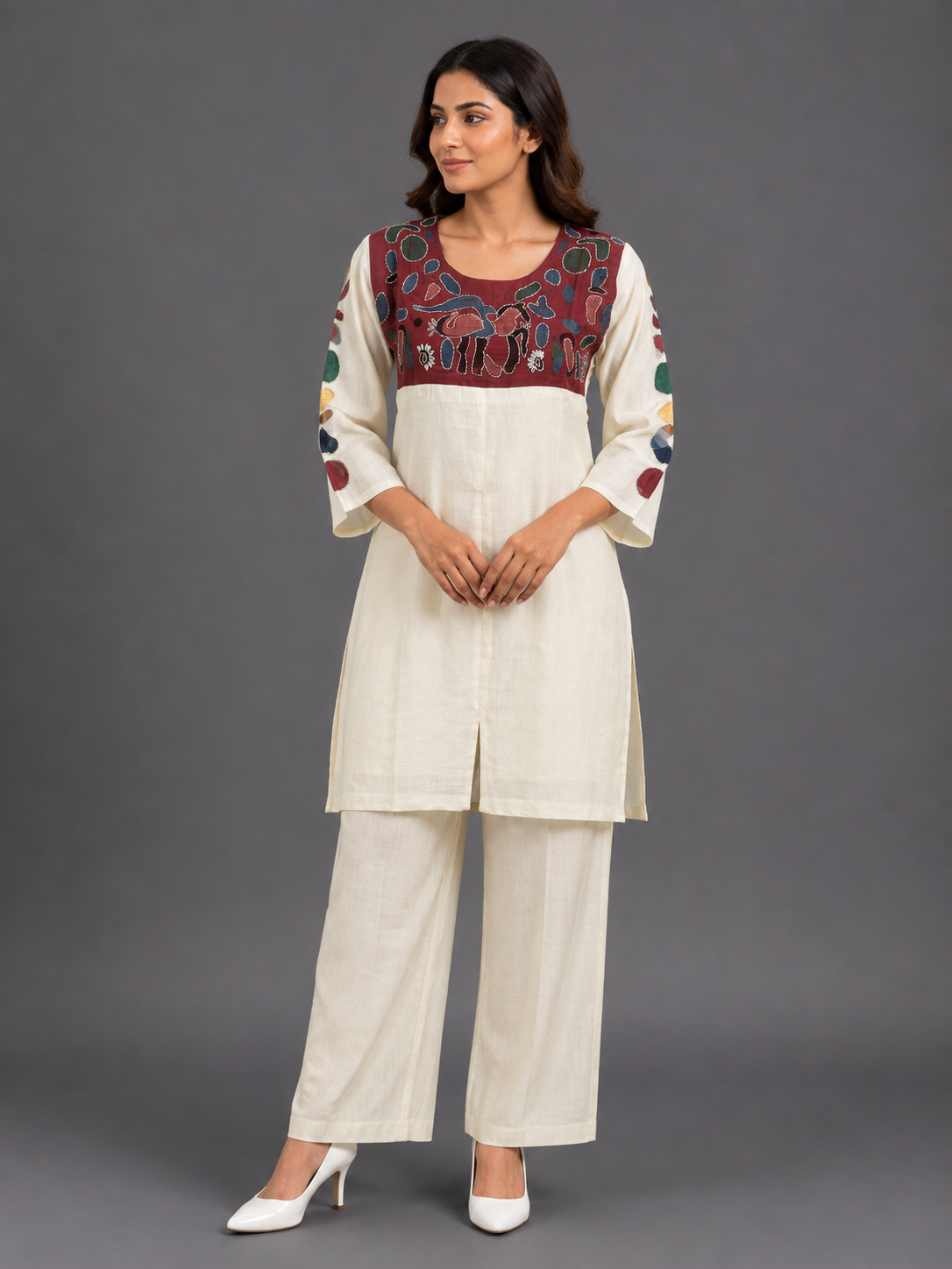 Festive Wear White Mul Chanderi Co-Ord set - Code: CSWH5