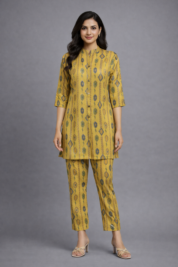 Yellow Cotton Vatican Silk Co-Ord Set - HAB Collections