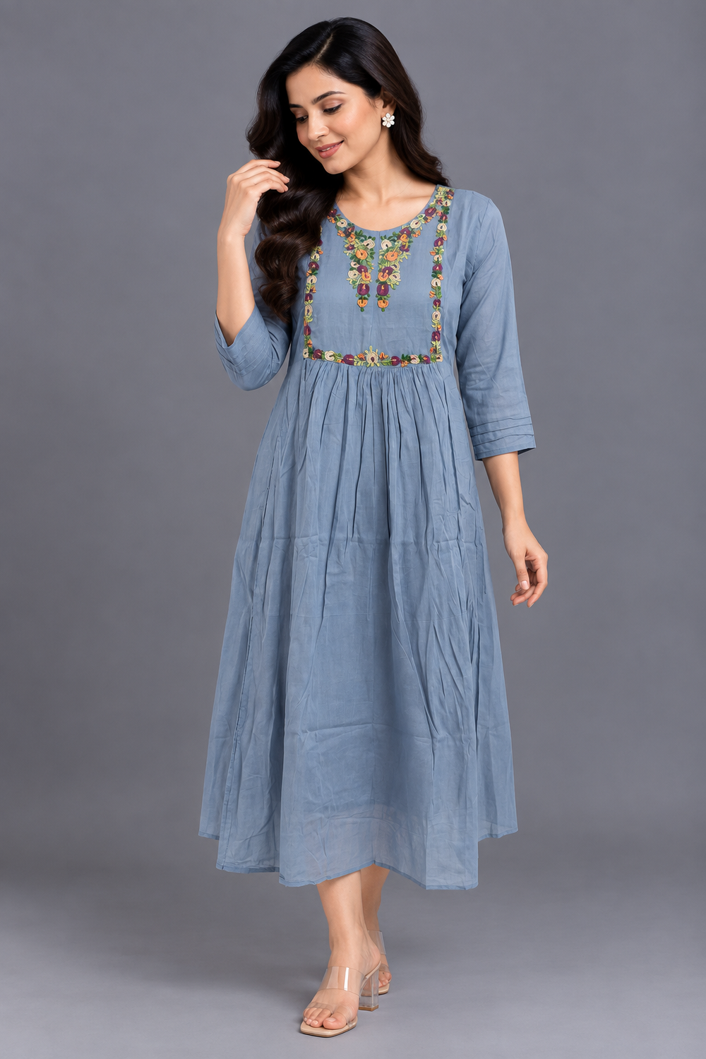 Blue cotton A-Line Suit · FRBL1